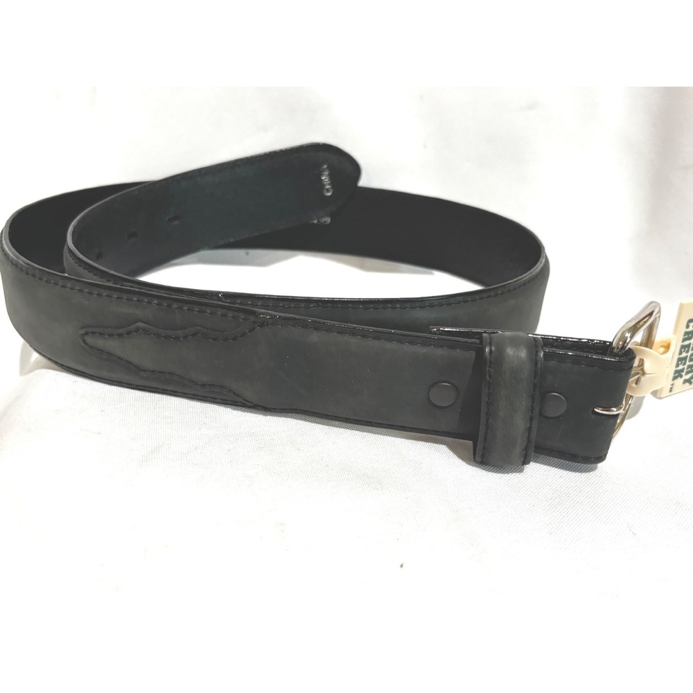 New Hickory Creek Mens Charcoal gray Leather Belt Silver Buckle‎  Sz 34 Layered